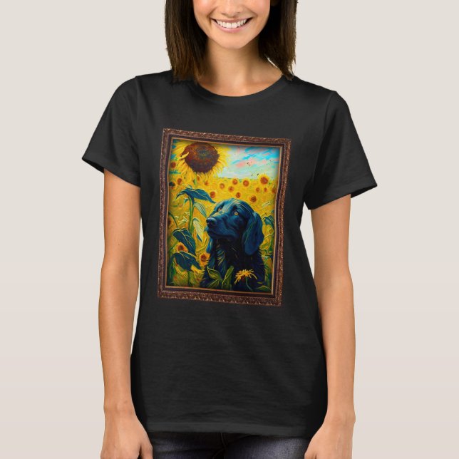 Camiseta Flat Coated Retriever Painting Sunflower Flower Mo (Frente)