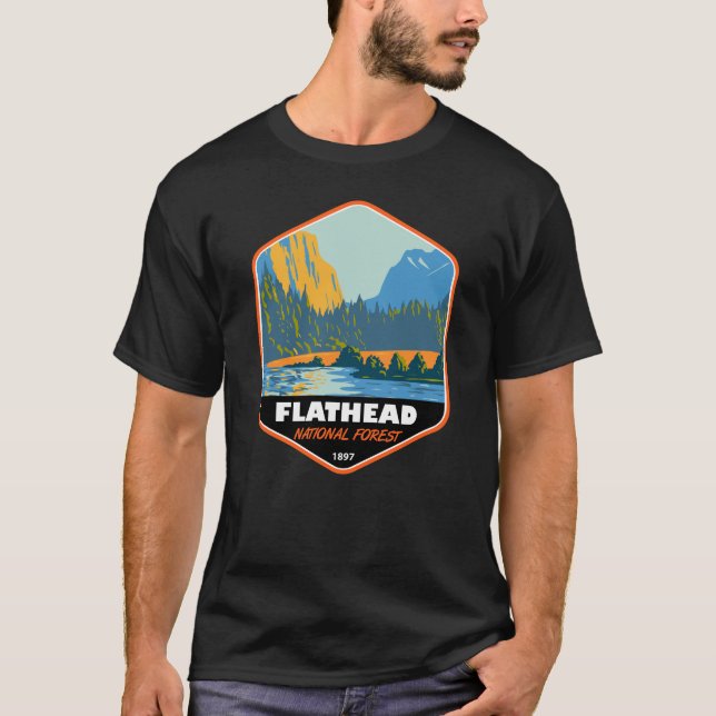 Camiseta Flathead National Forest Montana Vintage Emblem (Frente)