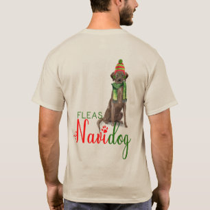 Camiseta Fleas Navidog Chocolate Lab Engraçado Cão de Natal