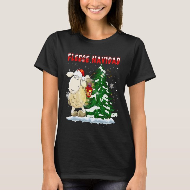 Camiseta Fleece Feliz Navidad  Cute-Sheep Christmas (Frente)