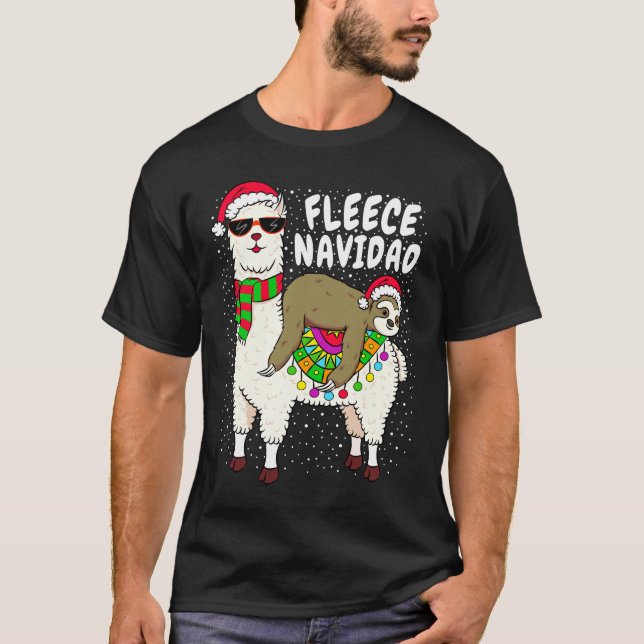 Camiseta Fleece Feliz Navidad Sloth no Natal de Llama (Frente)