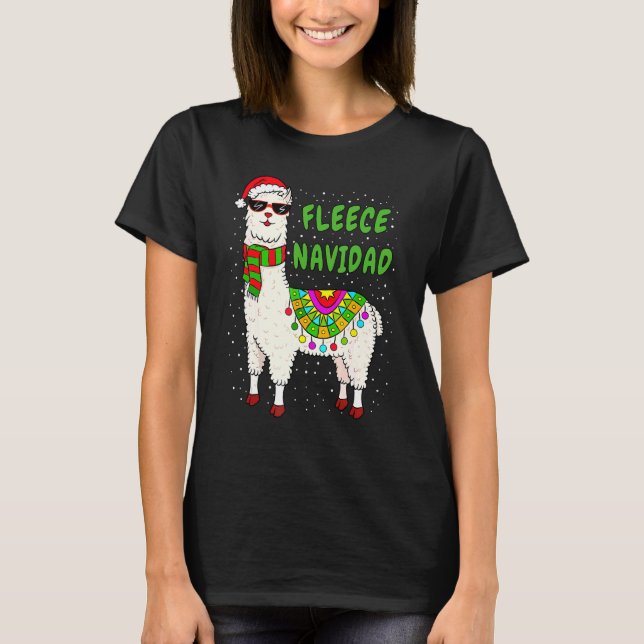 Camiseta Fleece Navidad Christmas Llama Xmas Para Mulheres  (Frente)
