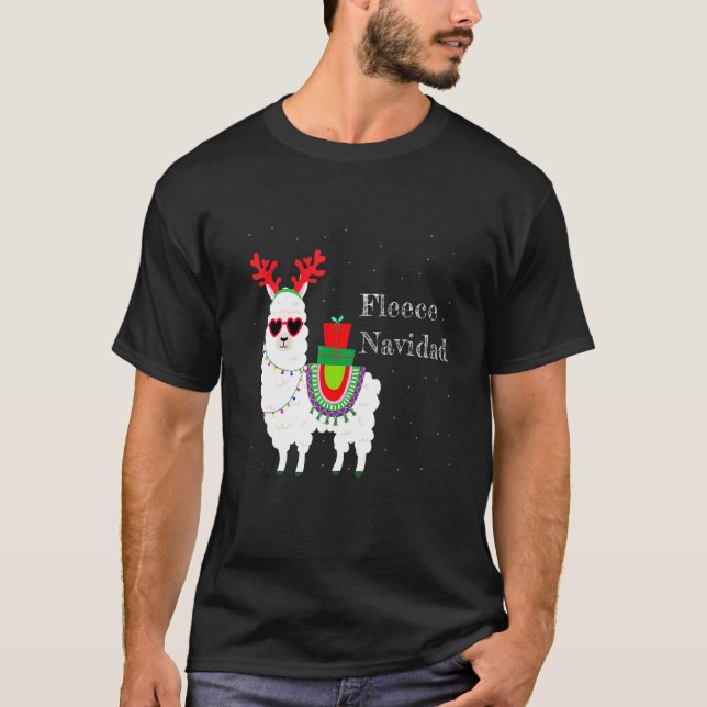 Camiseta Fleece Navidad Feliz Llama Cute Alpaca Christmas F (Frente)