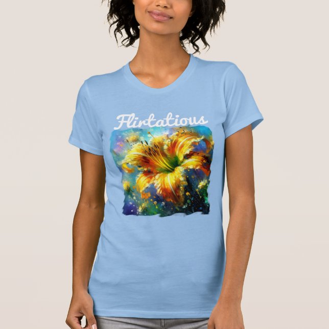 Camiseta Flerta Amarelo Amarelo Daylily Azul Daylily (Frente)