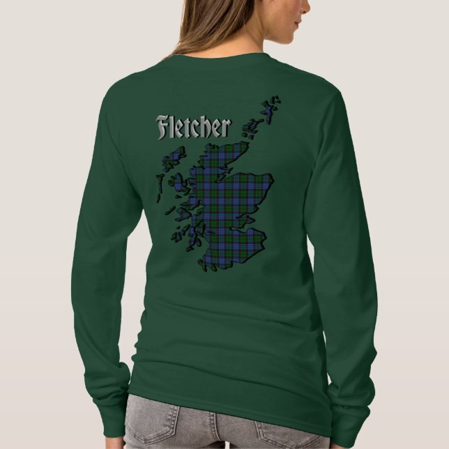 Camiseta Fletcher Clan Crachá & Tartan com Motto Mulheres (Verso)