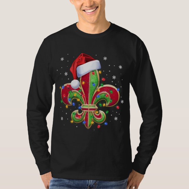 Camiseta Fleur De Lis Enfeites de natal com Santa Hat Xma (Frente)