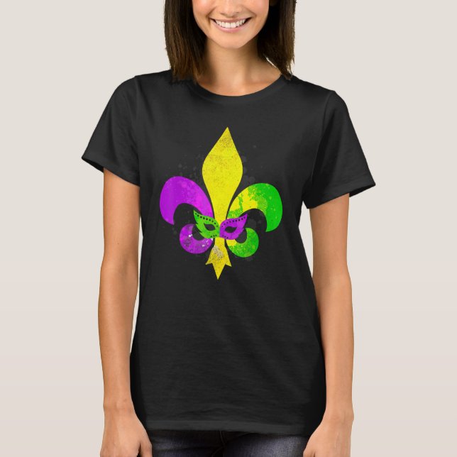 Camiseta Fleur De Lis Mardi Gras Mask New Orleans Carnival  (Frente)