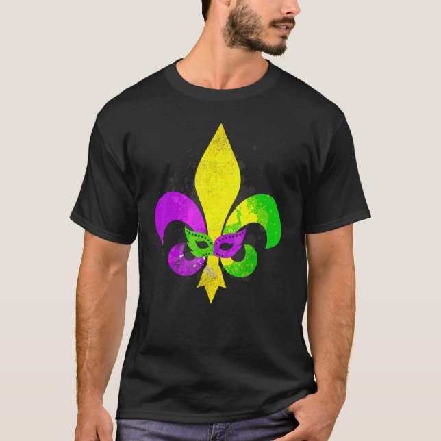 Camiseta Fleur De Lis Mardi Gras Mask New Orleans Carnival  (Frente)