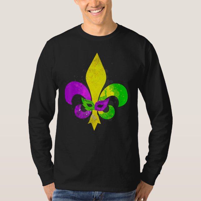 Camiseta Fleur De Lis Mardi Gras Mask New Orleans Carnival  (Frente)
