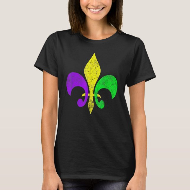 Camiseta Fleur de Lis & Mardi Gras Mask New Orleans Souveni (Frente)