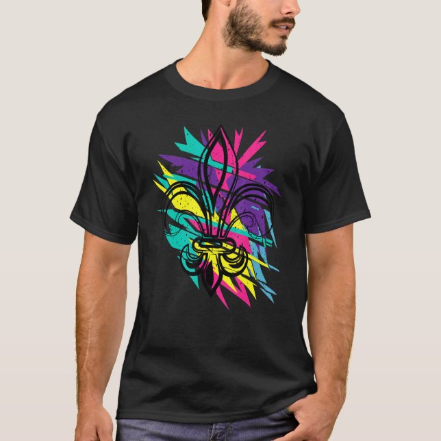 Camiseta Fleur De Lis Paint Splatter Vaporwave Mardi Gras S (Frente)