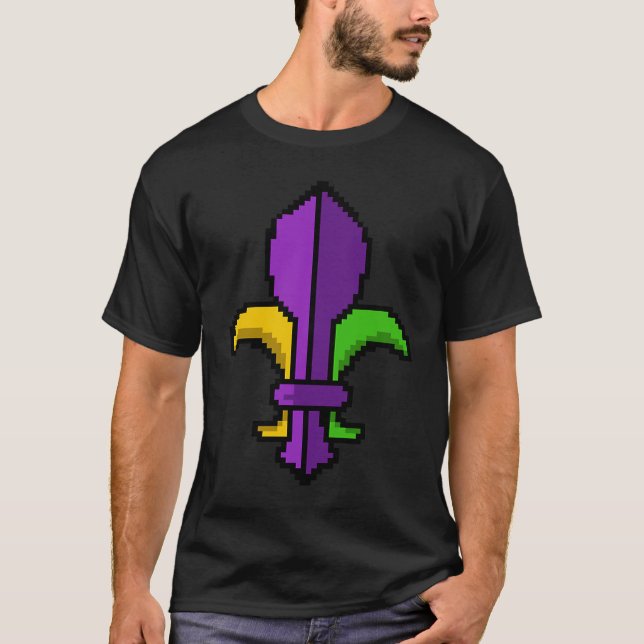 Camiseta Fleur De Lys Pixel Mardi Gras Carnival Gaming Game (Frente)