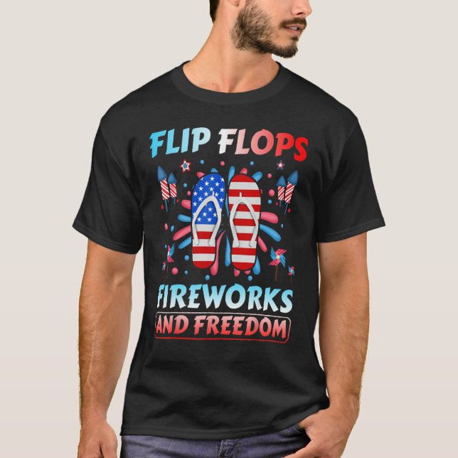 Camiseta Flip Flops Fireworks And Freedom  4th Of July Flag (Frente)