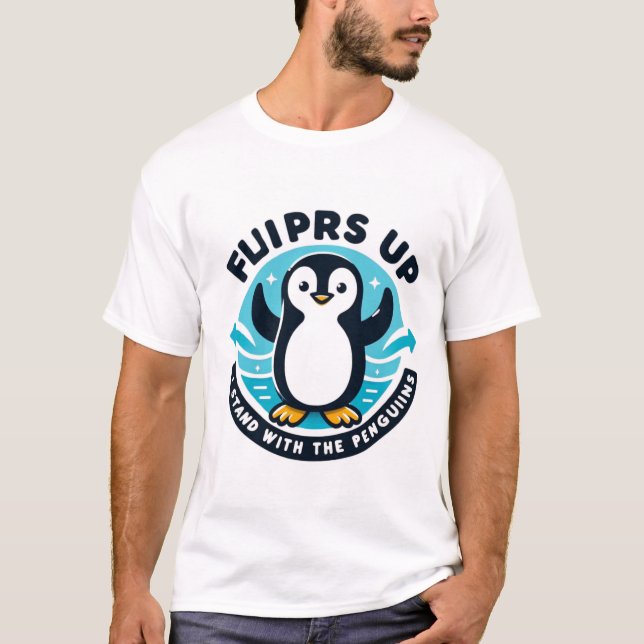 Camiseta Flippers Bonitos Ativista Ambiental Pinguim Para C (Frente)