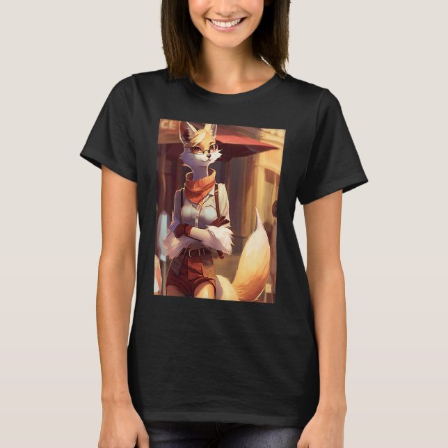 Camiseta Flirty Anthro Furry Fox Girl CasualClothing Dapple (Frente)