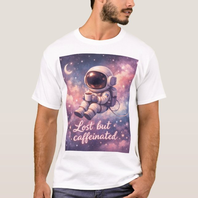 Camiseta Floating Astronaut Coffee Lover Funny Space (Frente)