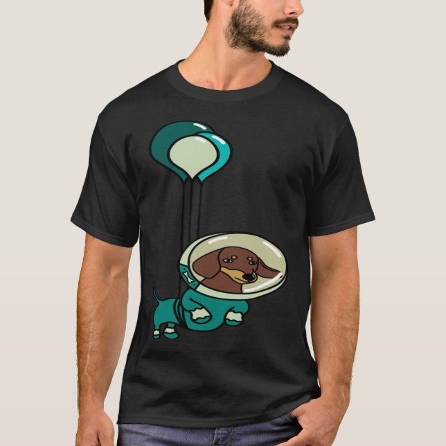Camiseta Floating Green Astronaut Dachshund with Balloons (Frente)