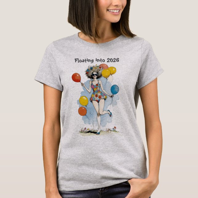 Camiseta Floating Into 2026 New Years With Balloons (Frente)