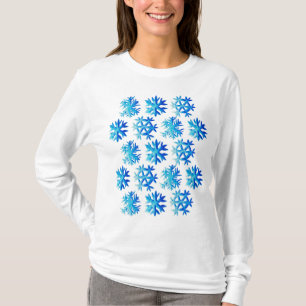 Camiseta Floco de neve azul Aquarela Arte de inverno