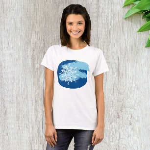 Camiseta Floco de Neve Azul Gélido Círculo Abstrato de Inve