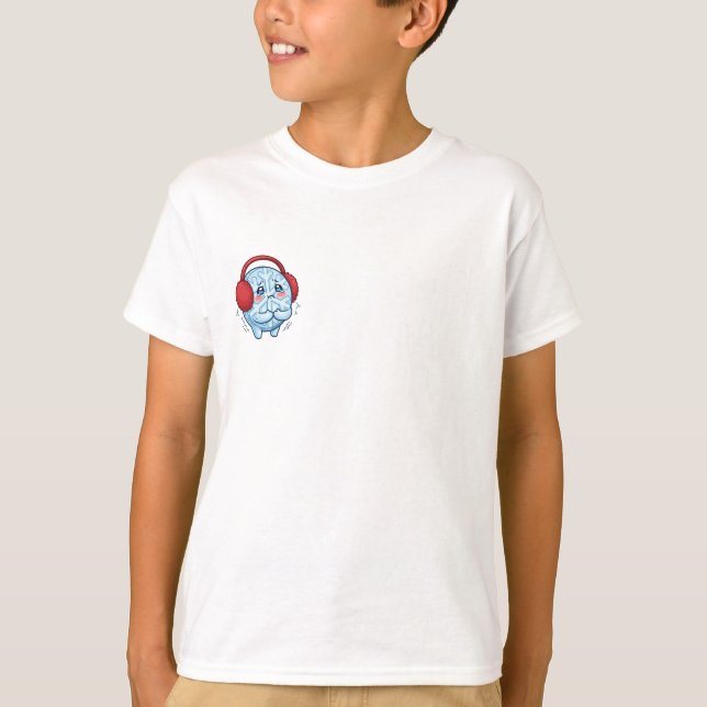 Camiseta Floco de Neve Azul Tremendo Usando Proteto-res de  (Frente)