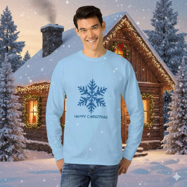 Camiseta Floco de Neve de Cristal Azul Espelhado de Natal