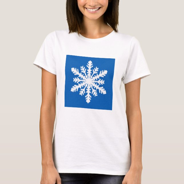 Camiseta Floco de neve Ikat - Azul de cobalto e branco (Frente)