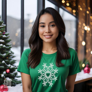 Camiseta Floco de Neve Ornado Clássico Coração de Natal
