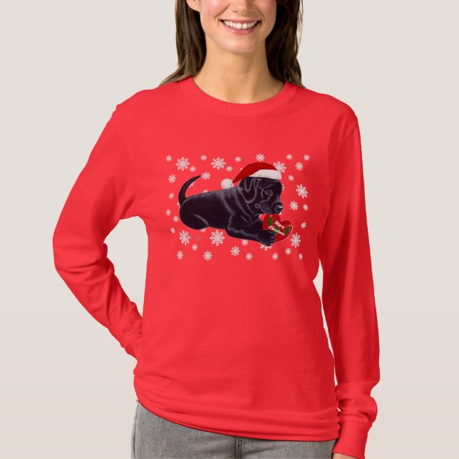 Camiseta Floco de neve preto do Natal de labrador retriever (Frente)