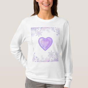 Camiseta floco de neve roxo leve e coração brilhando