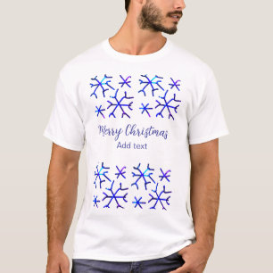 Camiseta Flocos de neve brilhantes metálicos azuis Padrão d
