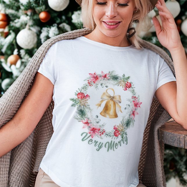 Camiseta Flocos de neve com poinsetos vermelhos personaliza (Criador carregado)