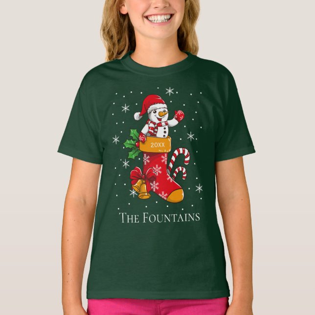 Camiseta Flocos de neve da família Snowman de Natal Persona (Frente)