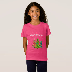 Camiseta Flocos de neve de árvores de natal rosa