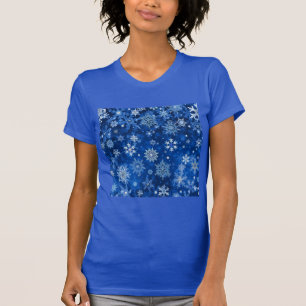 Camiseta Flocos de neve de Natal Azul e Prata