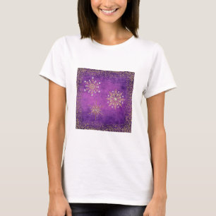 Camiseta Flocos de neve de Natal Roxo e Dourado