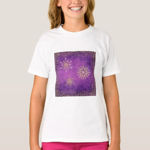 Camiseta Flocos de neve de Natal Roxo e Dourado