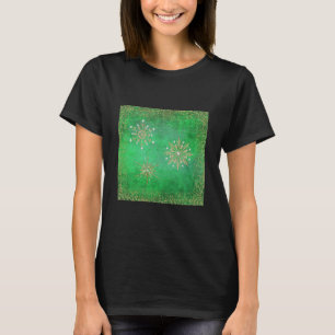 Camiseta Flocos de neve de Natal verdes e Dourados