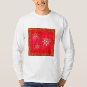 Camiseta Flocos de Neve de Natal Vermelho & Dourado Brilhan