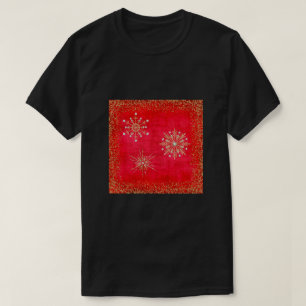 Camiseta Flocos de neve de Natal Vermelho e Dourado brilho
