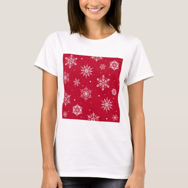Camiseta Flocos de neve de Natal vermelhos (Frente)