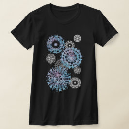 Camiseta Flocos de neve de prata e neon mandala