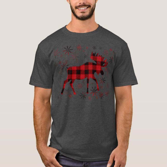 Camiseta Flocos de neve de xadrezes vermelhas da Moose Nata (Frente)