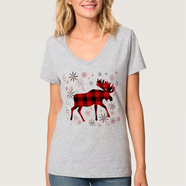 Camiseta Flocos de neve de xadrezes vermelhas da Moose Nata (Frente)