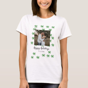 Camiseta flocos de neve vermelhos verdes texto foto feliz n
