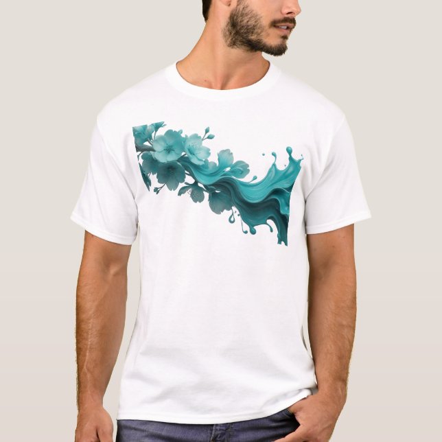 Camiseta Flor Abstrata Verde Especial Design de Moda (Frente)