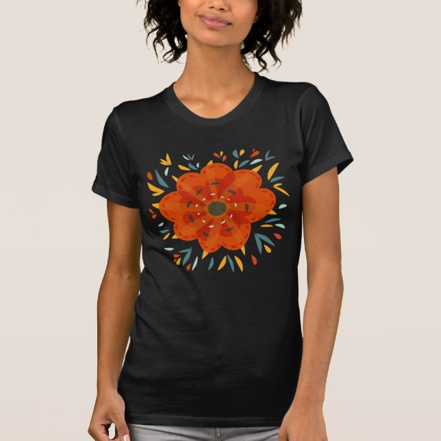 Camiseta Flor alaranjada lunática decorativa (Frente)