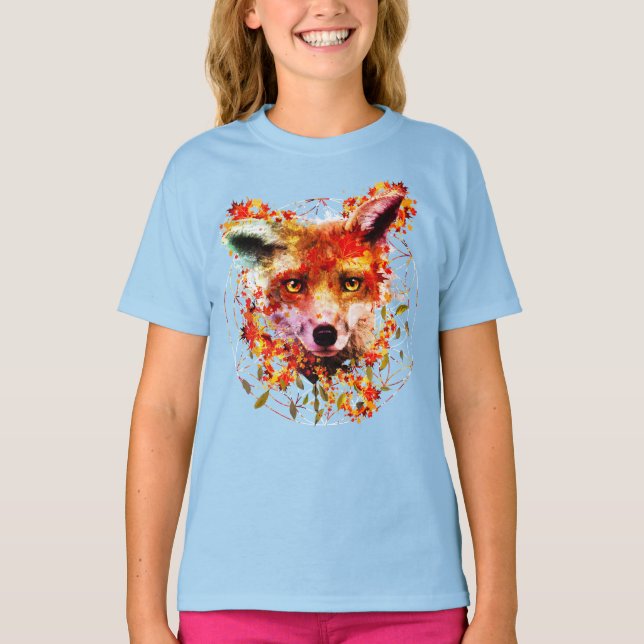 Camiseta Flor animal do espírito do Fox da aguarela da vida (Frente)