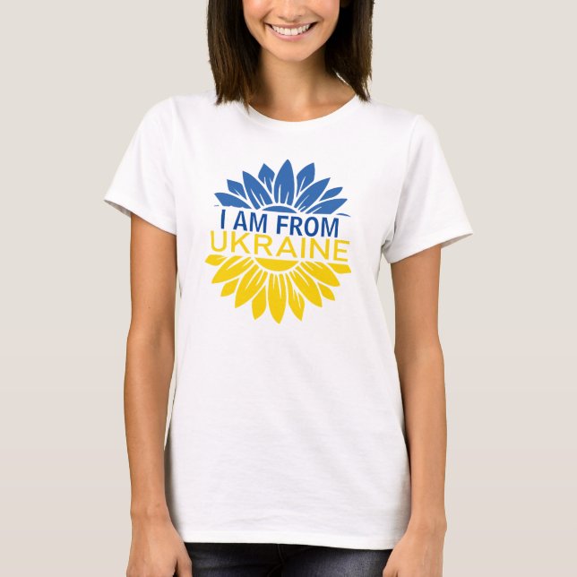 Camiseta Flor azul/amarela eu sou da Ucrânia. Personalizáve (Frente)