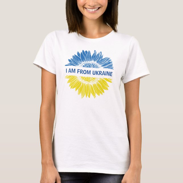 Camiseta Flor azul/amarela eu sou da Ucrânia. Personalizáve (Frente)